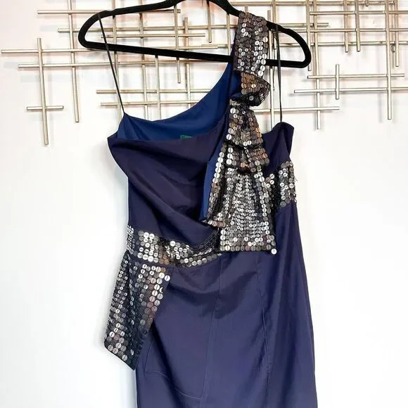 Susana Monaco Blue Flower Print 100% Silk Baby Doll Empire Dress Size 8 - Picture 8 of 12